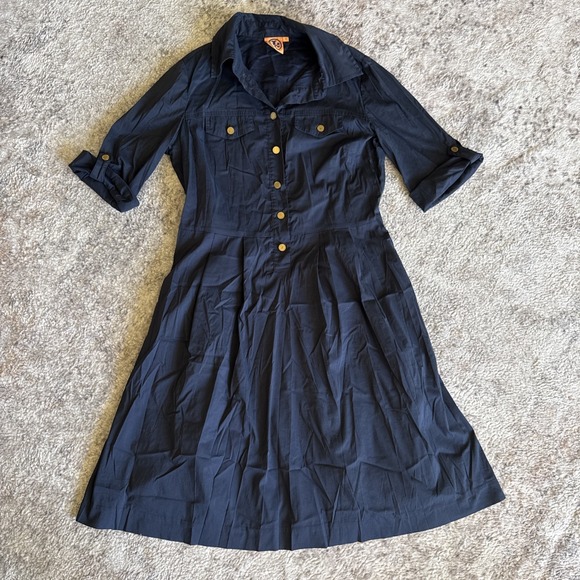 Tory Burch Dresses & Skirts - Tory Burch Sz 8Nautical Navy Blue & Gold Button Short Sleeve Dress With Pockets